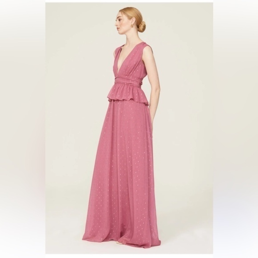 LDT Pink Chiffon Peplum Gown Size 10